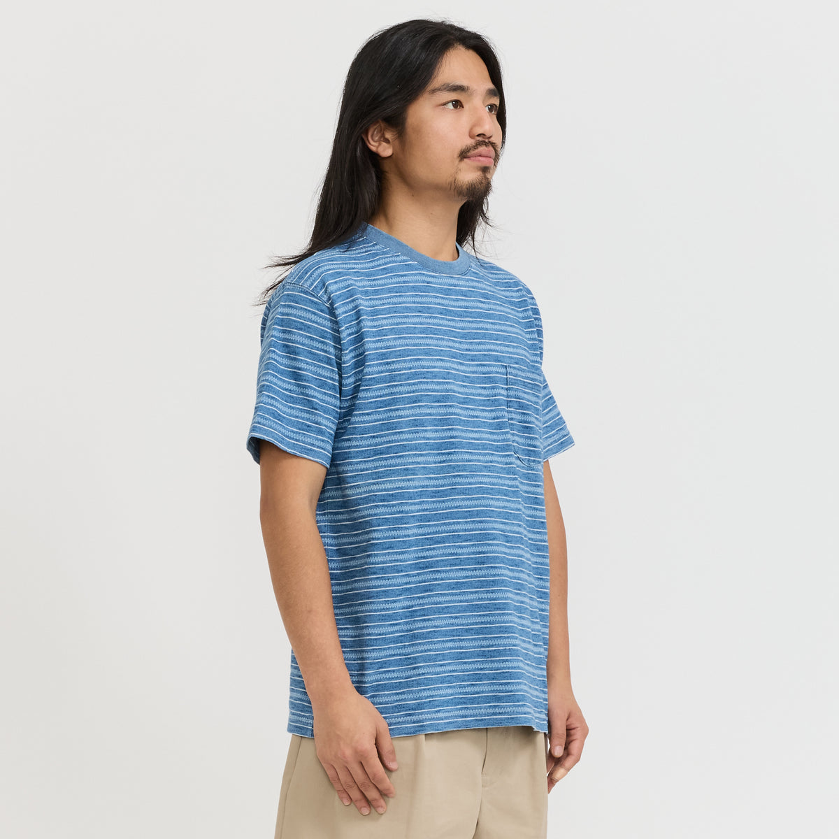 Beams Plus | Pocket Tee Indigo Stripe Sax | Maplestore