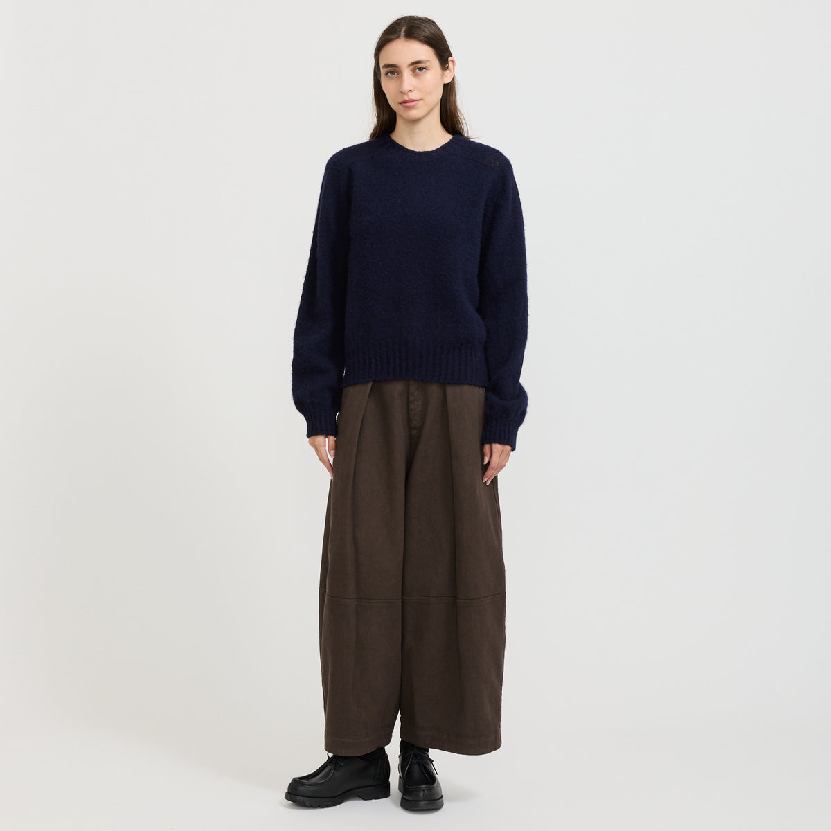 YMC Jets Crew Knit in Navy - model 3