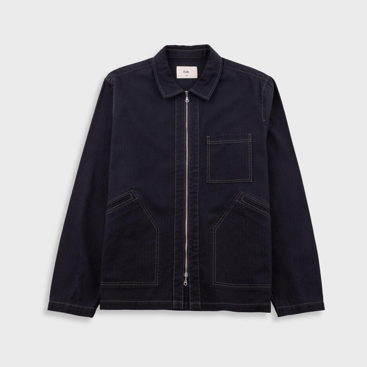 Zip Overshirt Black Herringbone
