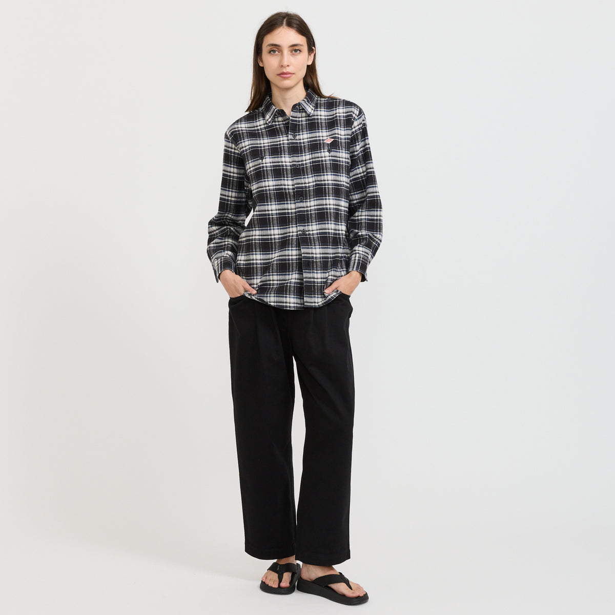 Danton | Regular Collar Shirt L/S Brushed Flannel Black Check | Maplestore