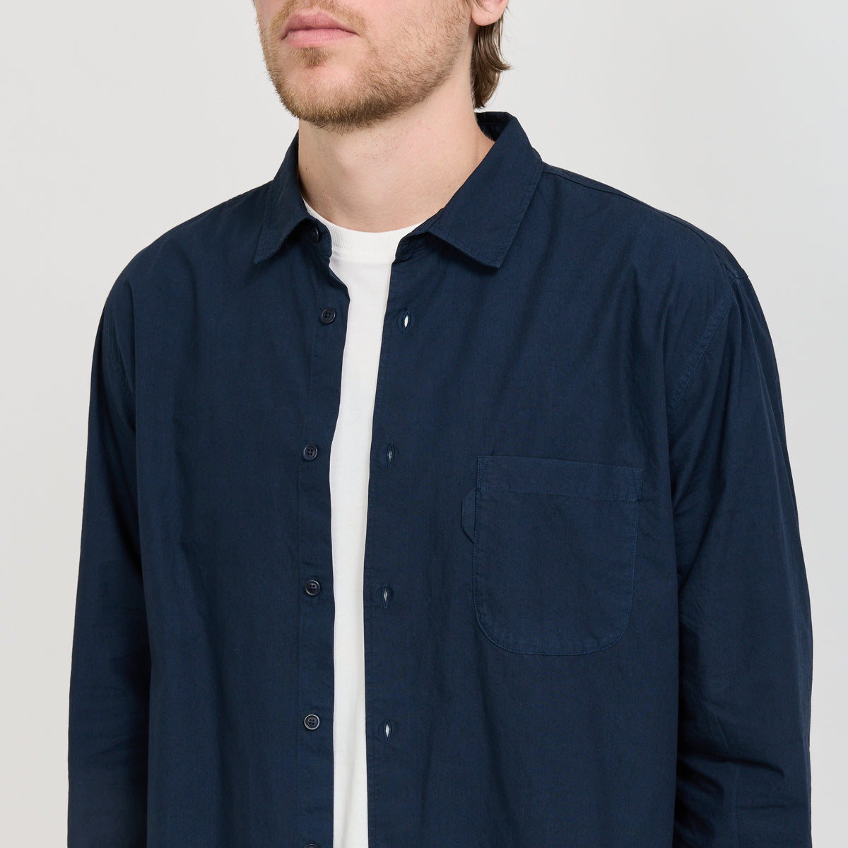 YMC Curtis Shirt in Navy - model retry 7