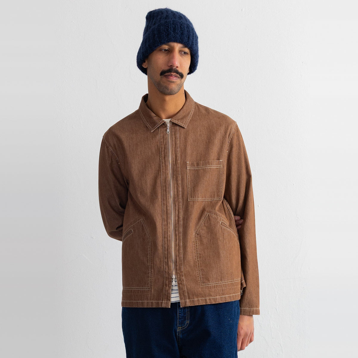 Zip Overshirt Mink Twill Denim