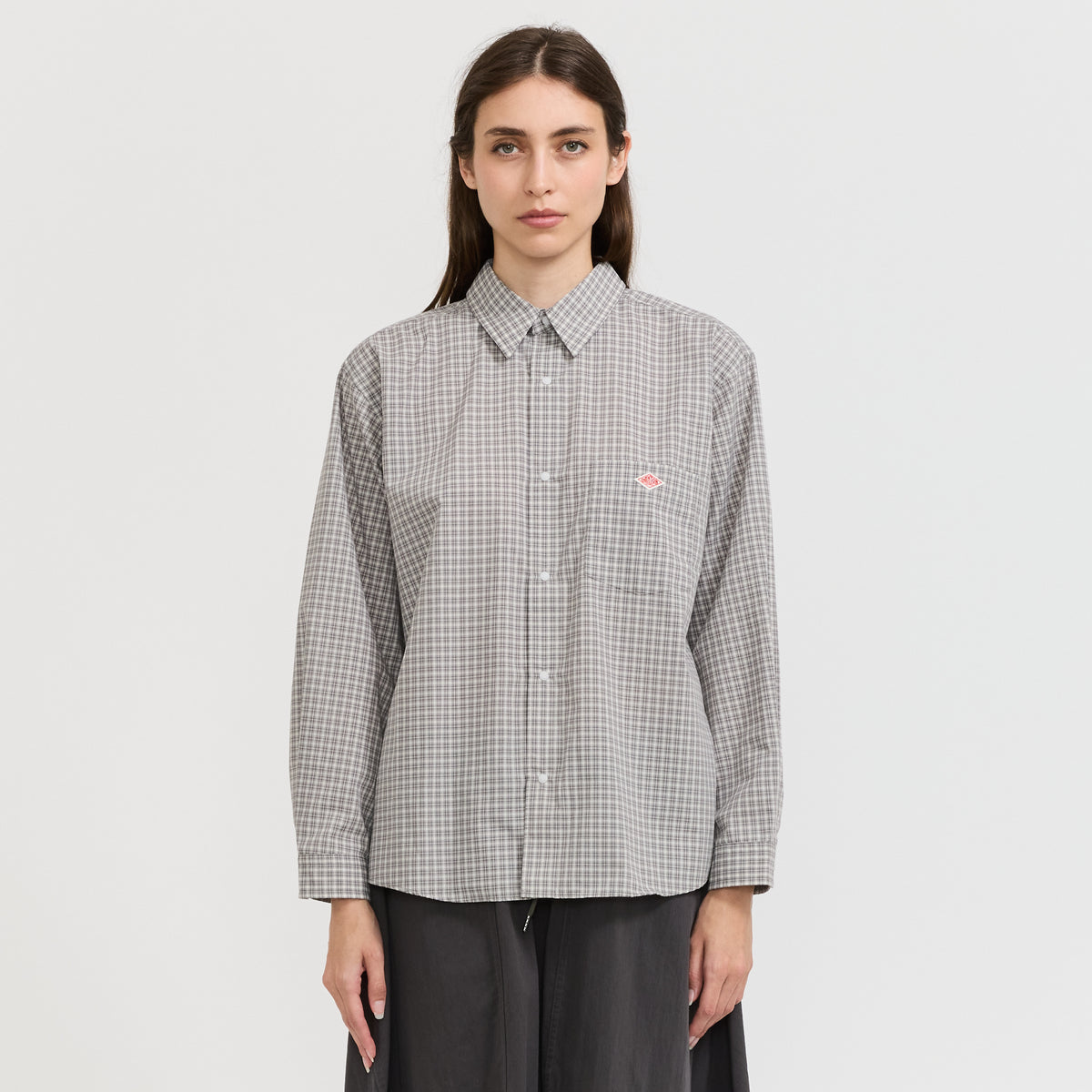 Danton | Dot Button Regular Collar Shirt L/S Grey/Light Grey Check | Maplestore