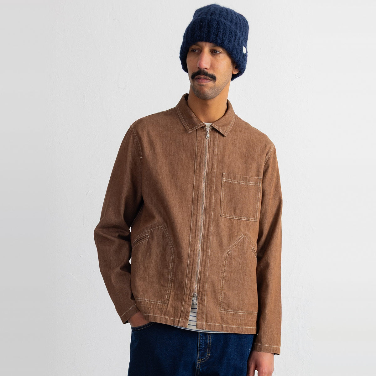 Zip Overshirt Mink Twill Denim