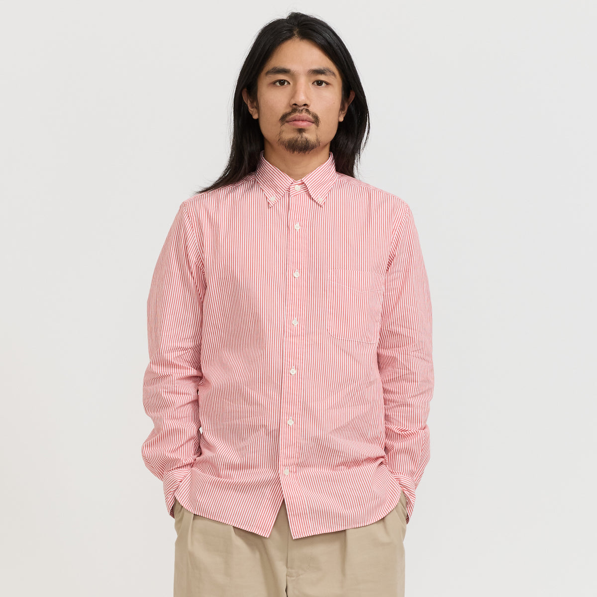 Beams Plus | BD Long Stripe Shirt Red | Maplestore