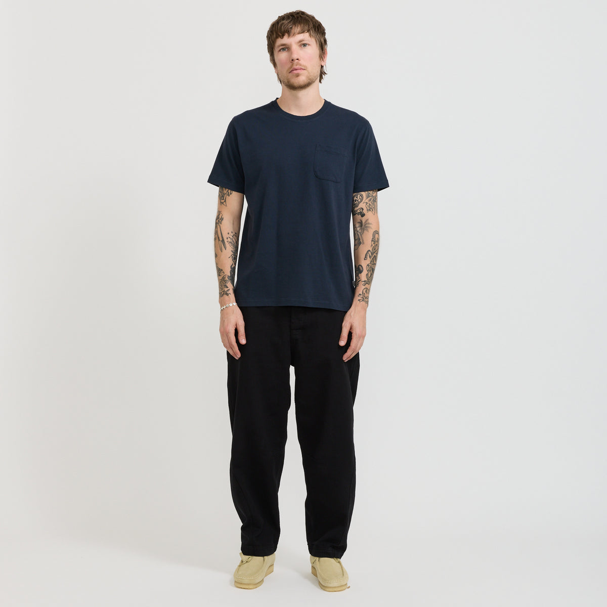 YMC Wild Ones T-Shirt in Navy - model retry 1