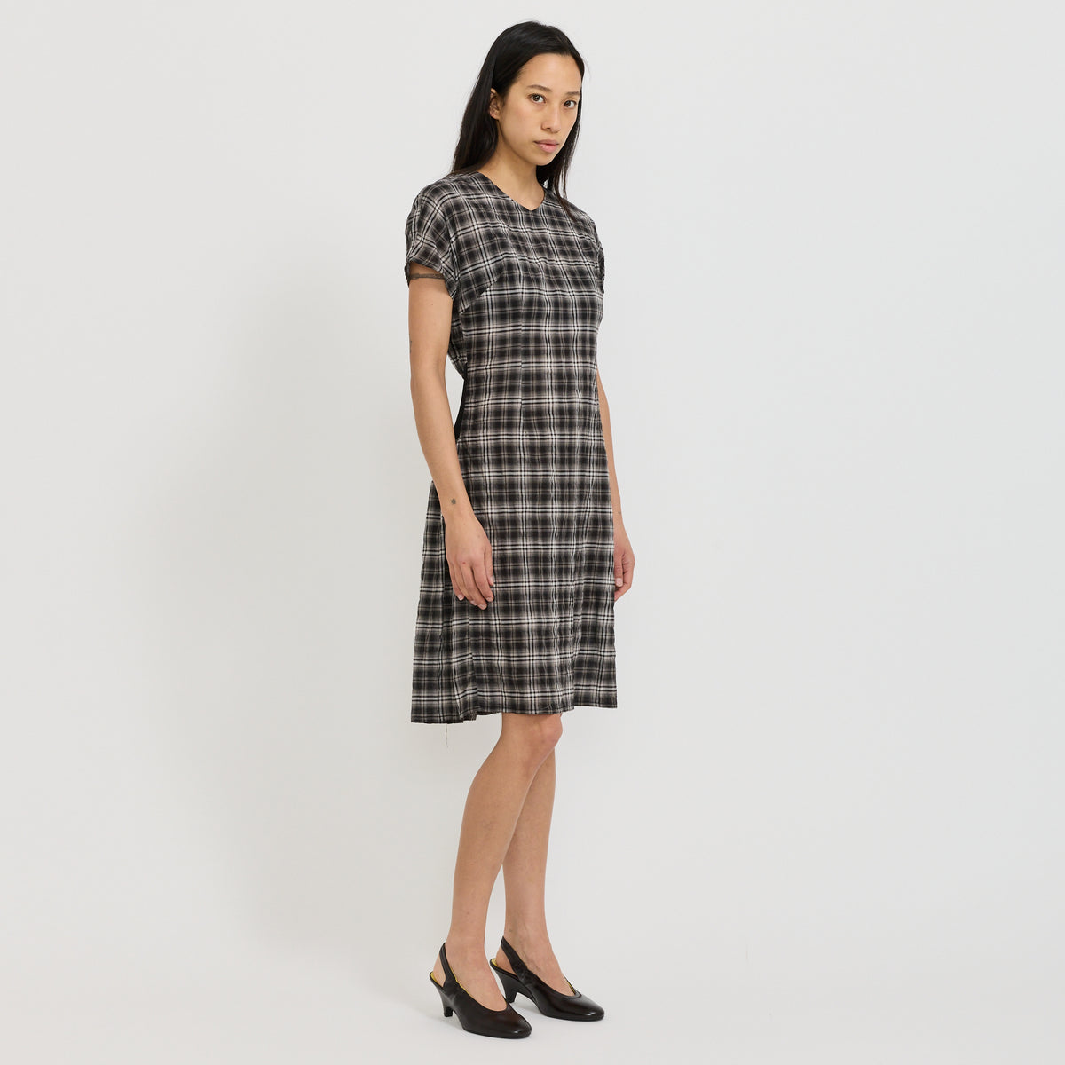 Fine Check Longerline Dress Black/Taupe Check