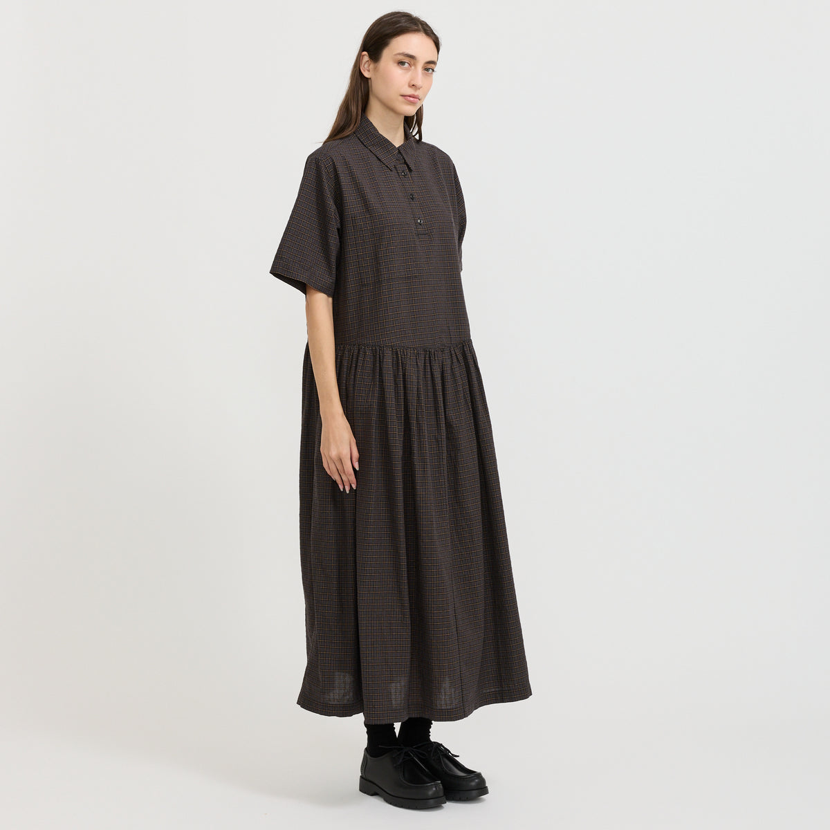 YMC Parklife Dress in Grey Multi - model retry 2