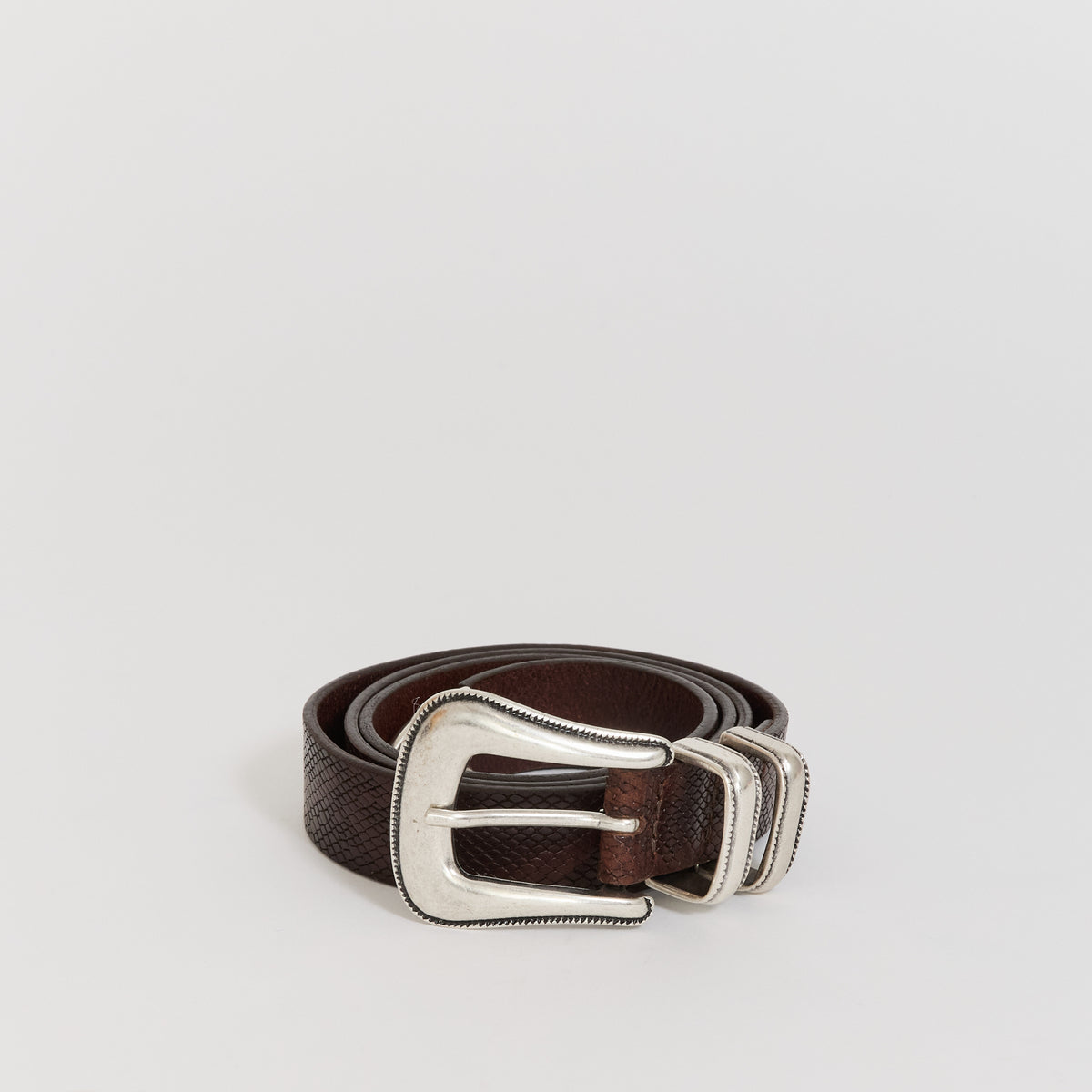 Nudie Jeans Co. | Western Faux Snake Silver Belt Dark Brown | Maplestore