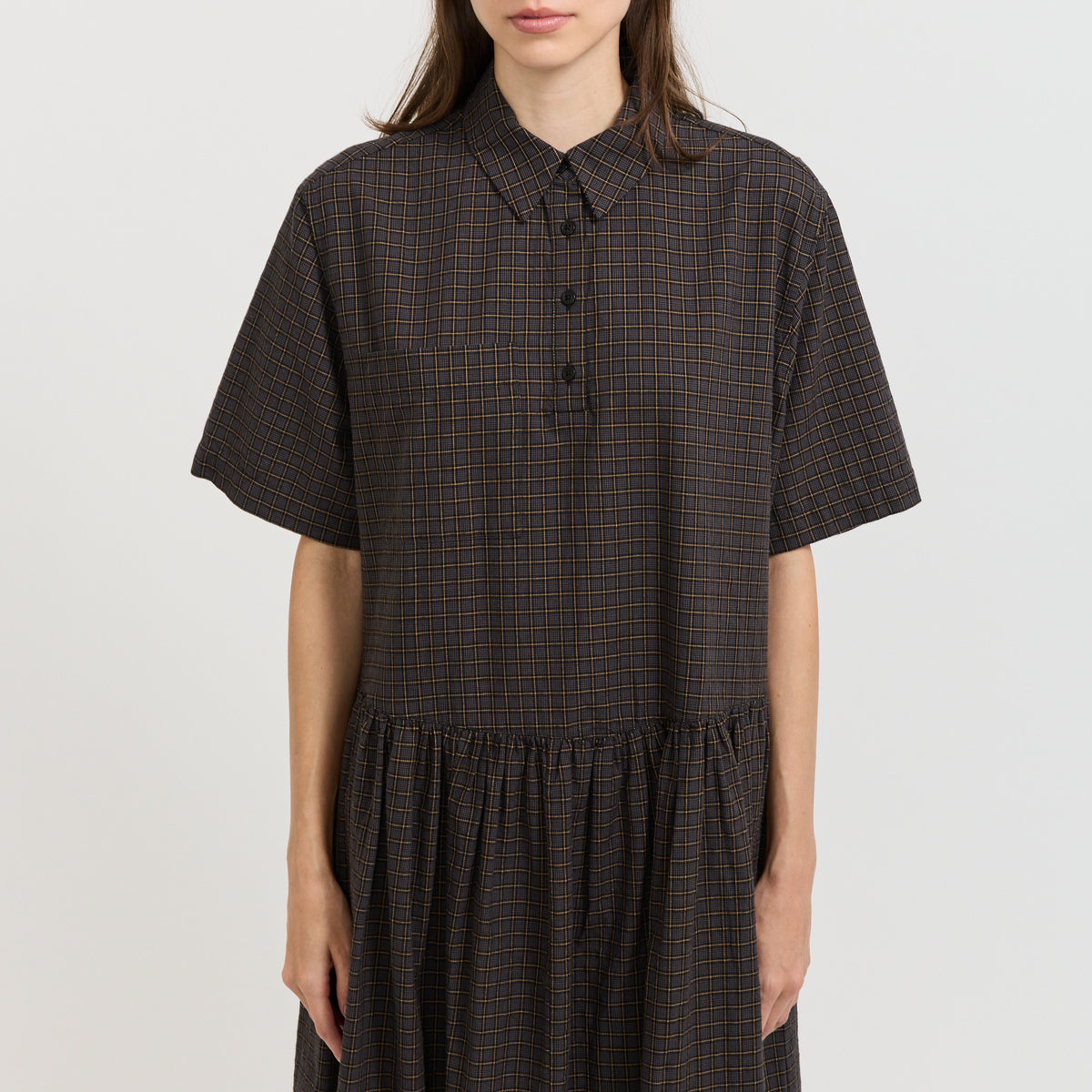 YMC Parklife Dress in Grey Multi - model 6