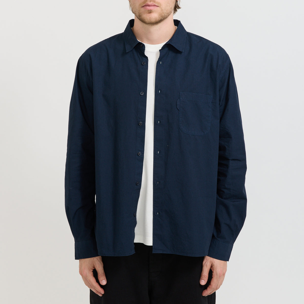 YMC Curtis Shirt in Navy - model retry3 6