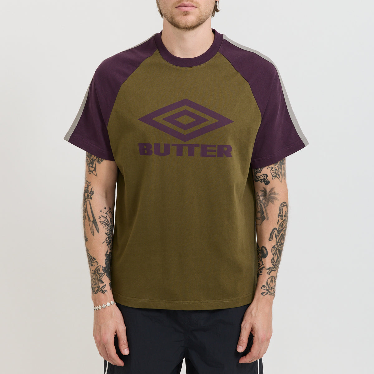 Butter Goods x Umbro Raglan Tee Army/Eggplant