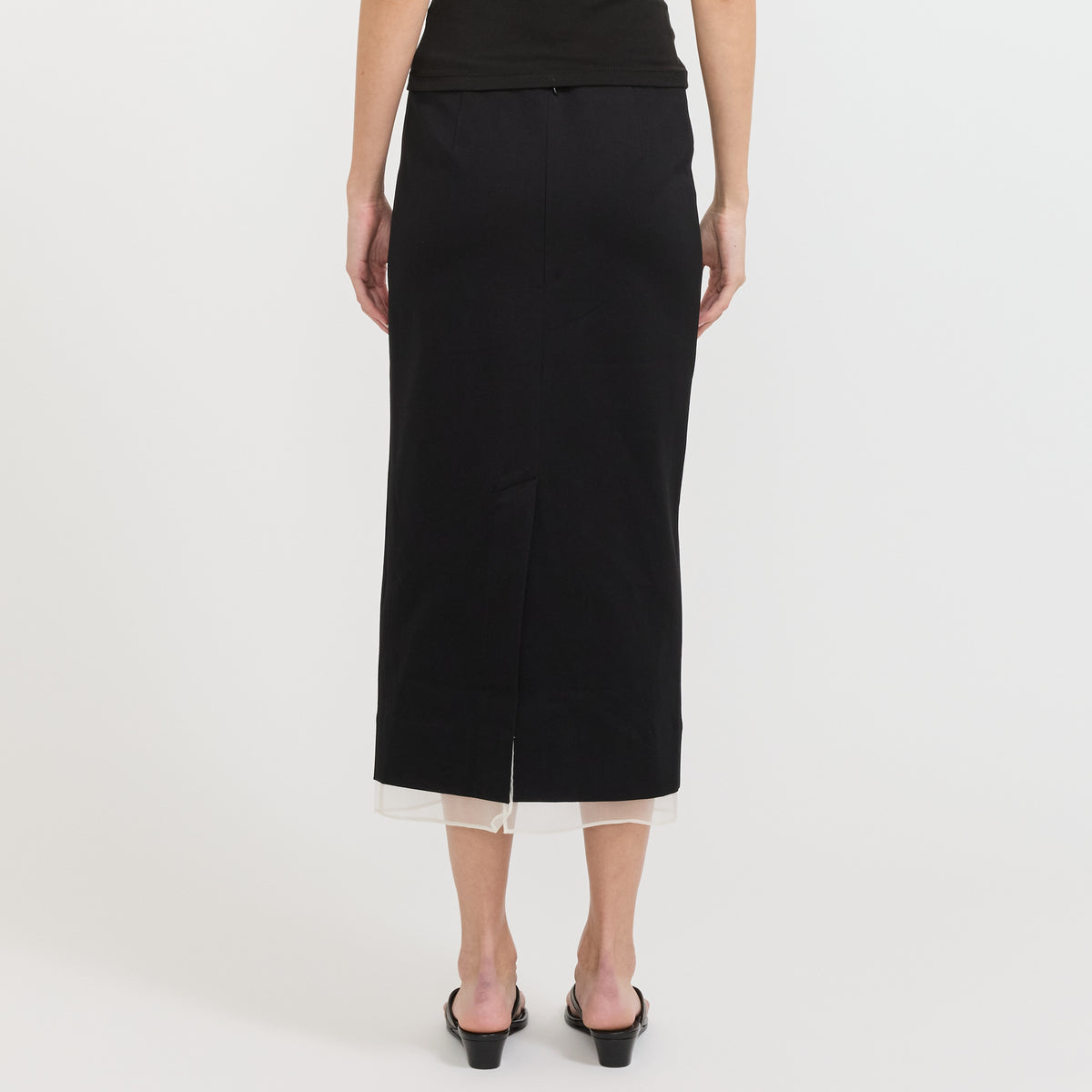 St. Agni | Compact Cotton Layered Column Skirt Black | Maplestore