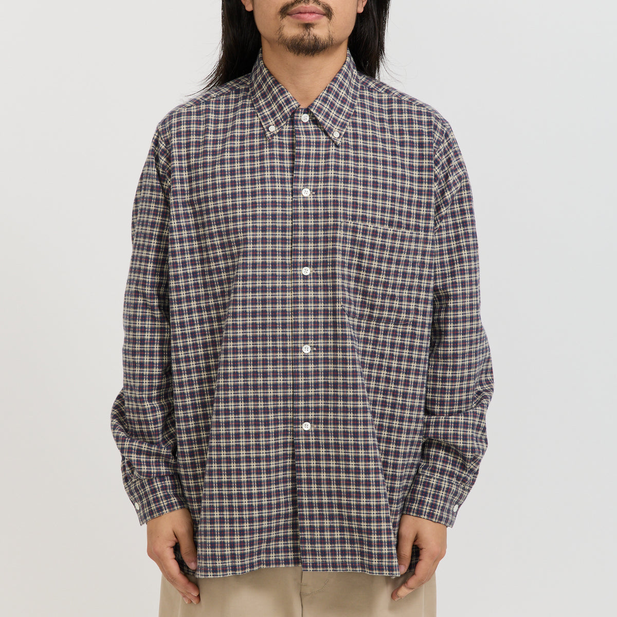 Beams Plus | Open BD Waffle Shirt Navy | Maplestore