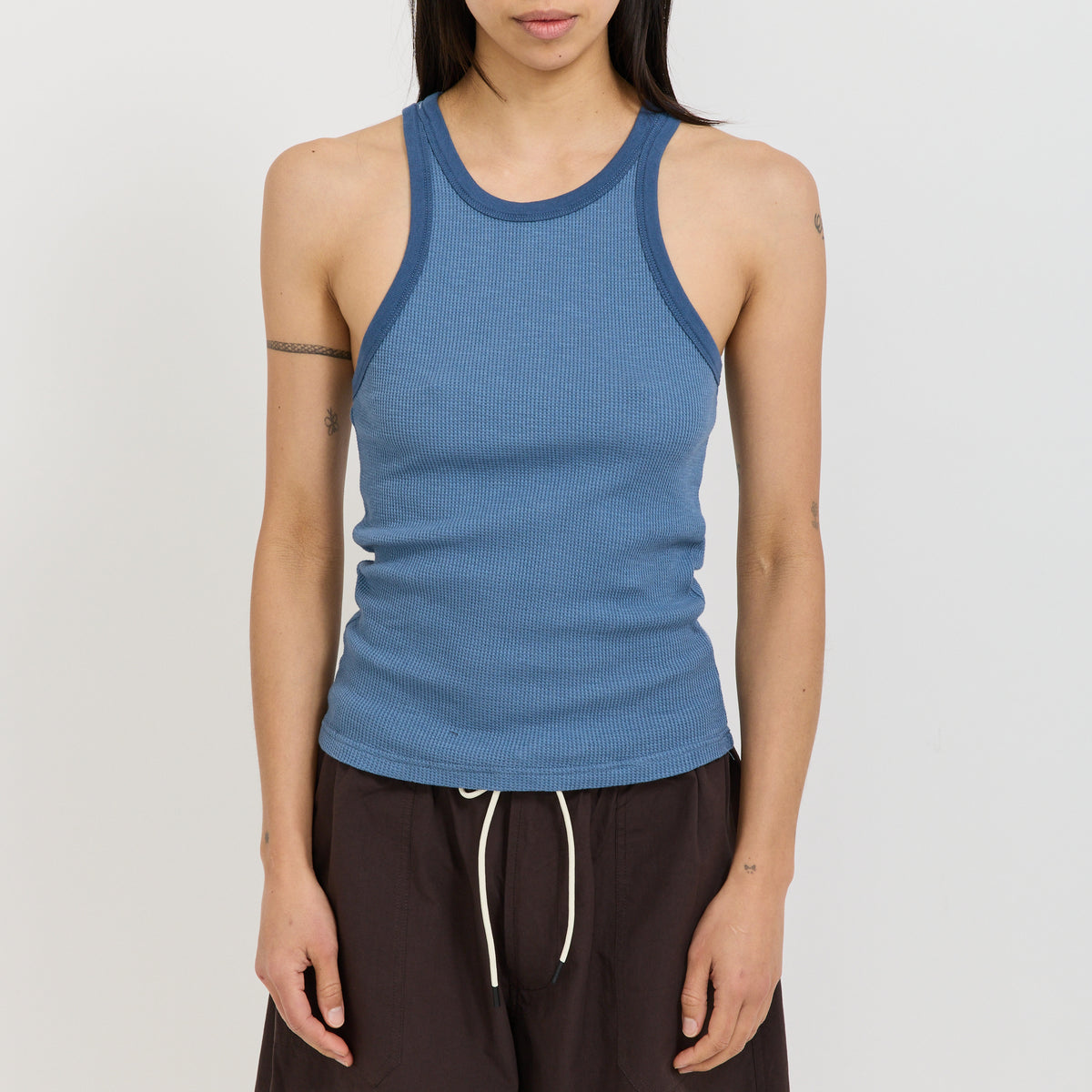Sheer Waffle Athletic Tank Worn Blue