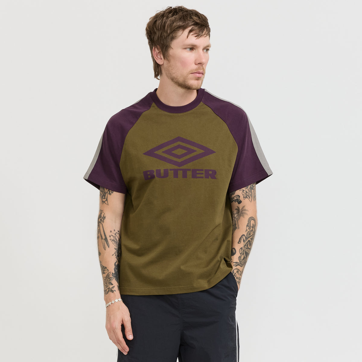 Butter Goods x Umbro Raglan Tee Army/Eggplant