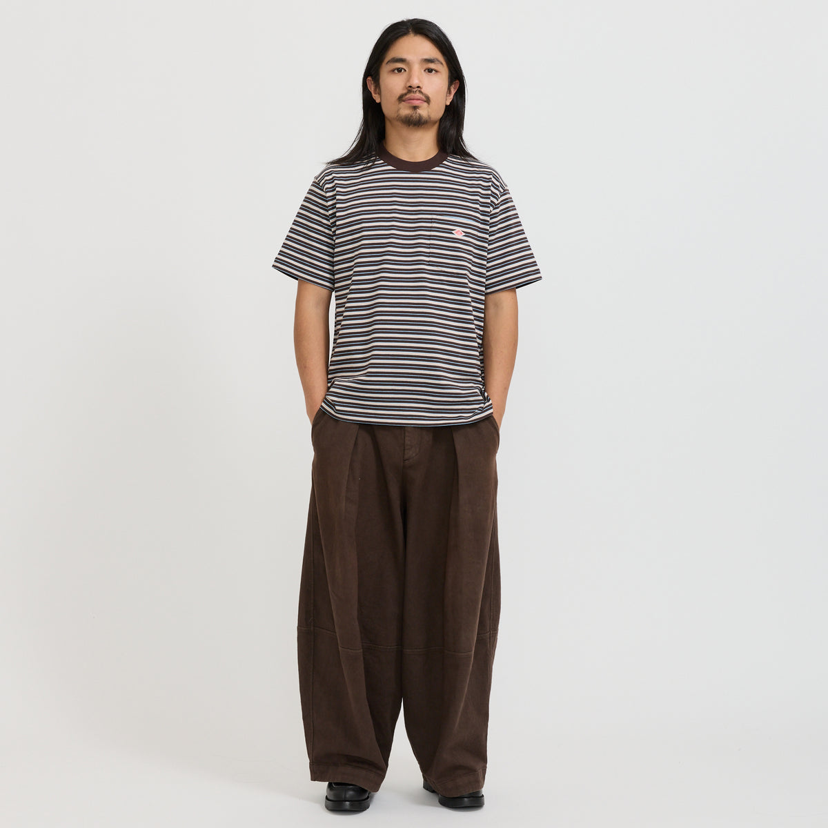 Danton | Pocket T-Shirt Dark Brown/Beige/Sax Multi | Maplestore