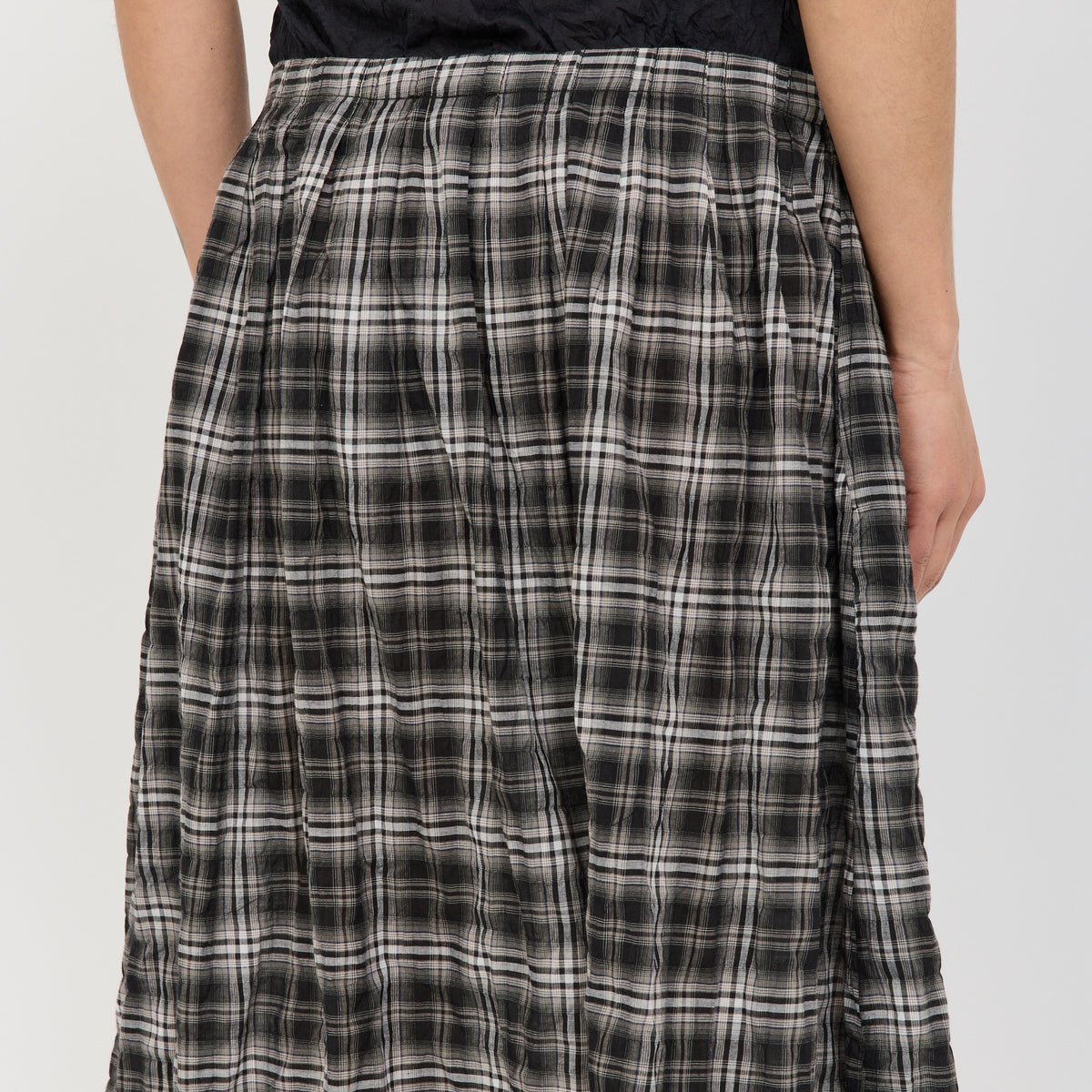 Fine Check Gathered Skirt Black/Taupe Check