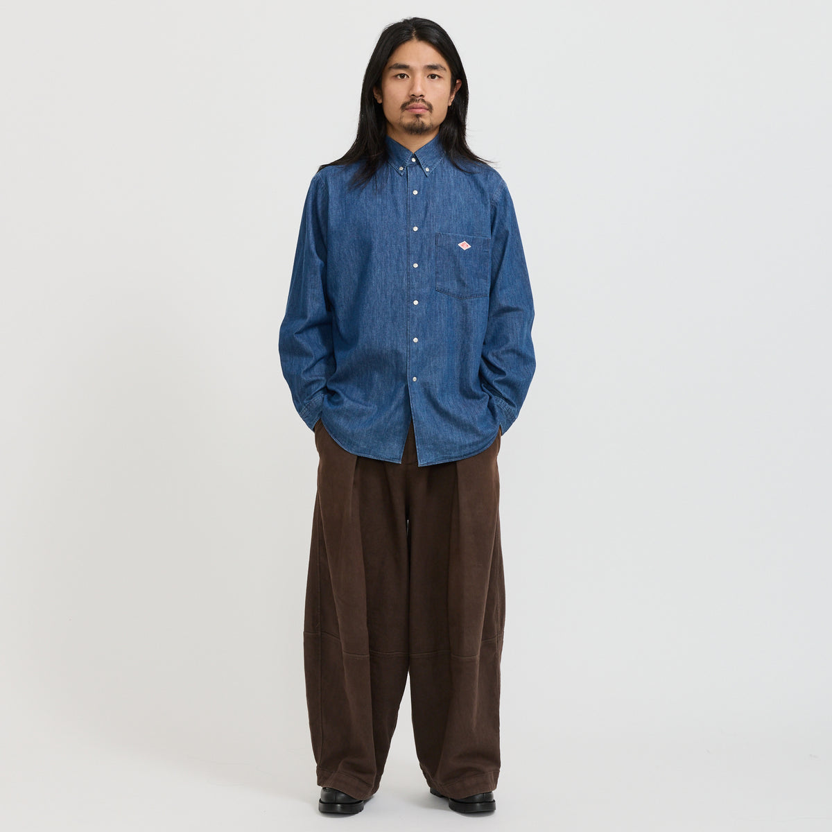 Danton | Dot Button B.D. Shirt L/S Light Indigo | Maplestore