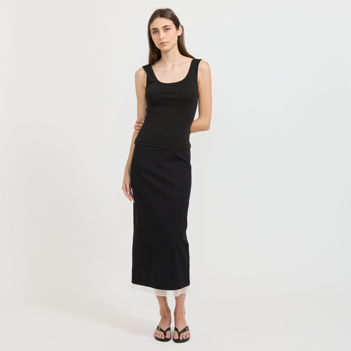 St. Agni | Compact Cotton Layered Column Skirt Black | Maplestore