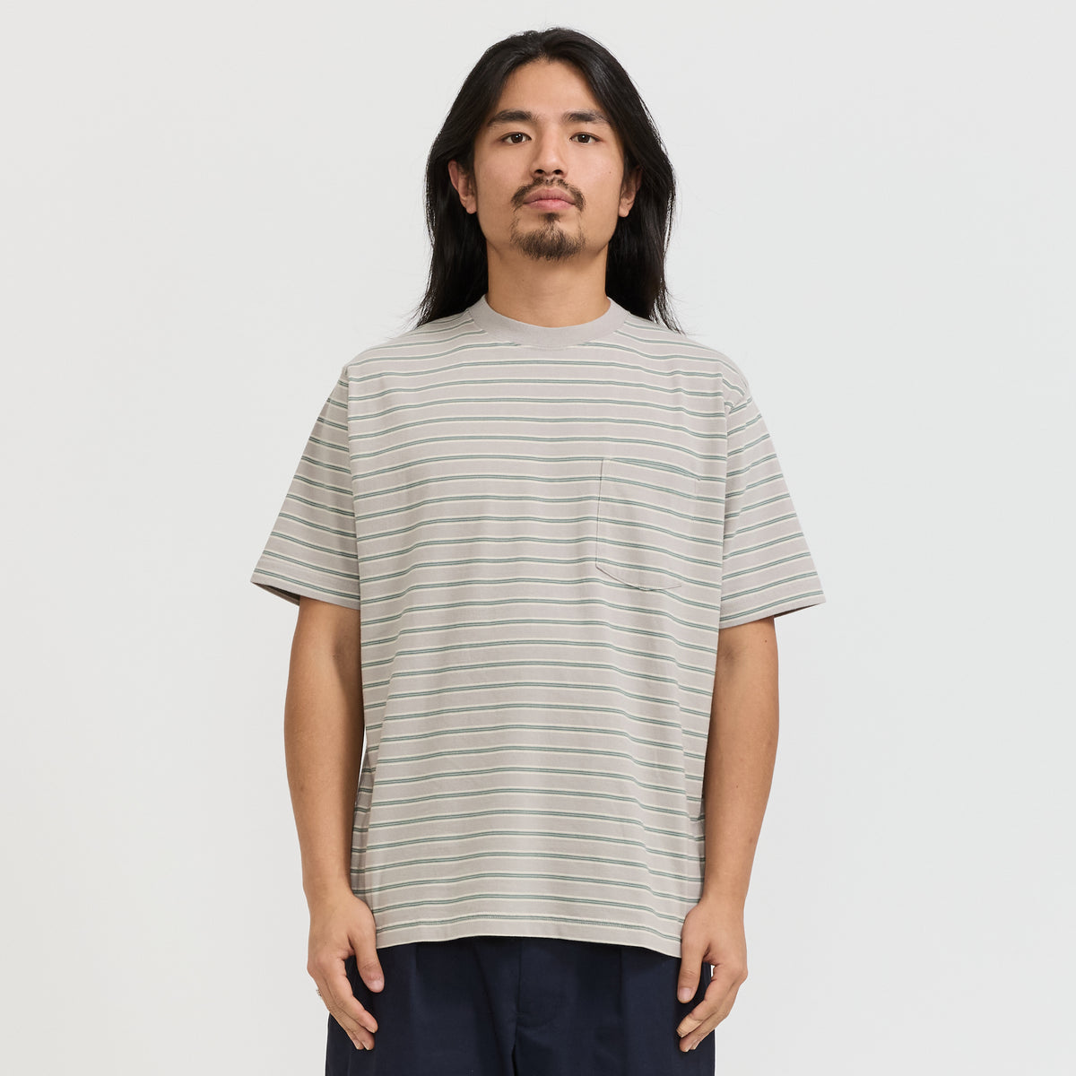 Beams Plus | Pocket Tee Multi Stripe 1 Grey | Maplestore