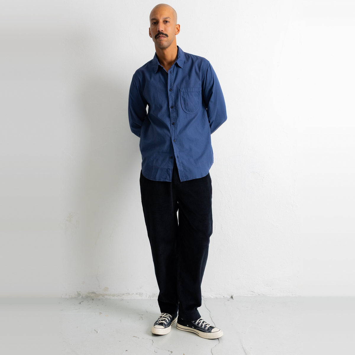 Herringbone Curve Shirt Soft Navy