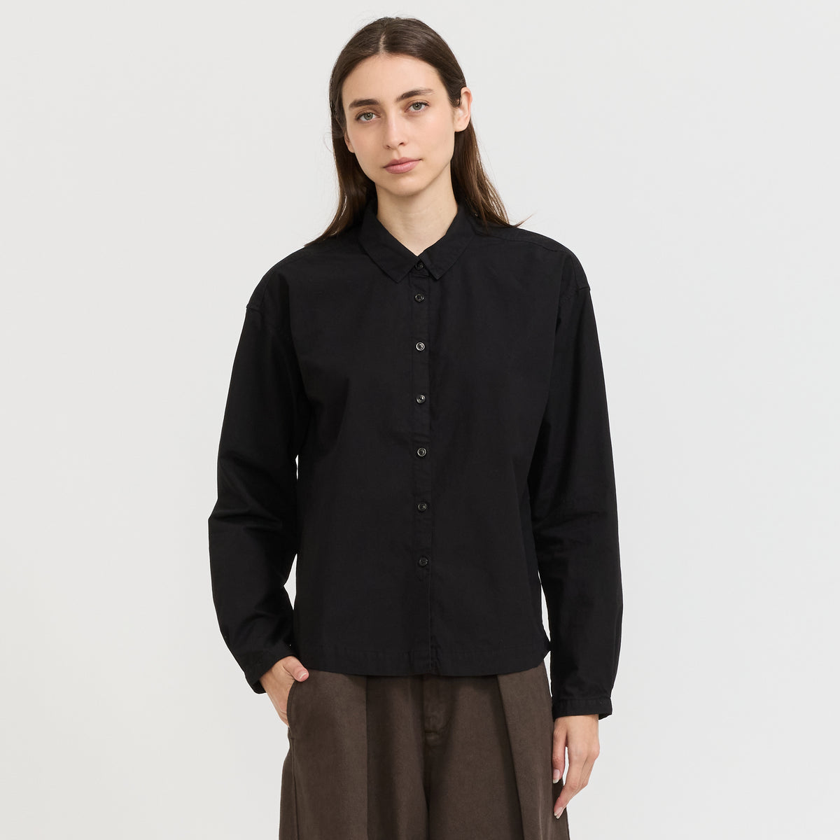 YMC Marianne Shirt in Black - model 2