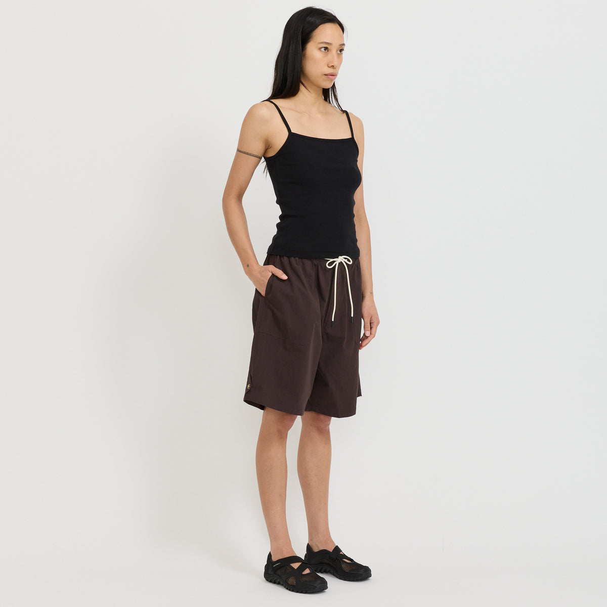 Crushed Cotton Workwear Short Chocolate Brown
