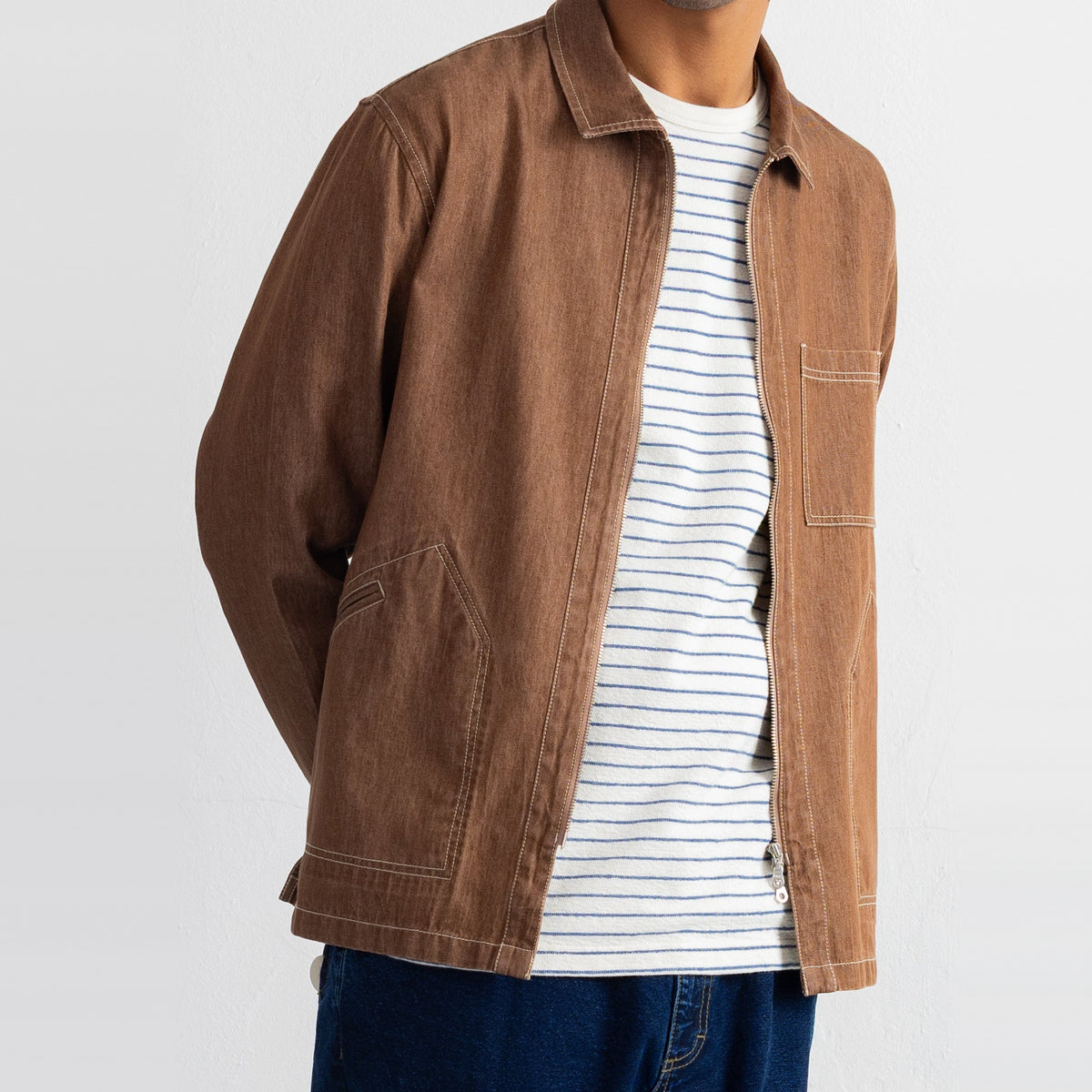 Zip Overshirt Mink Twill Denim
