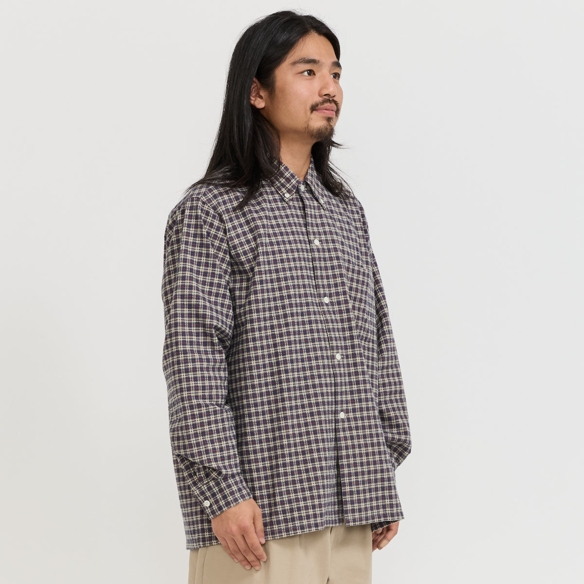 Beams Plus | Open BD Waffle Shirt Navy | Maplestore