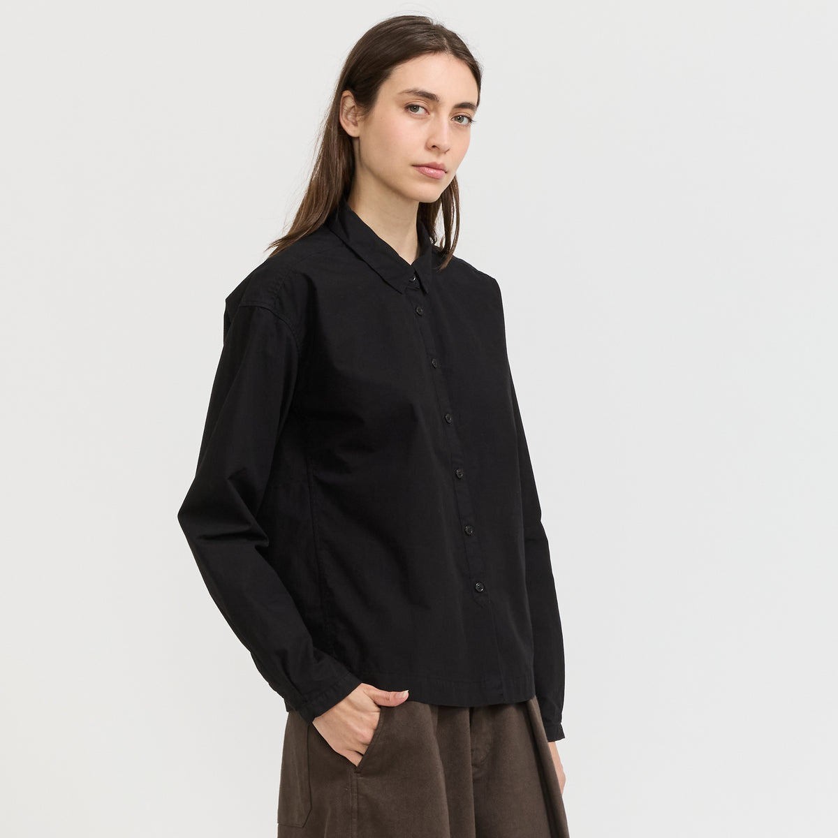 YMC Marianne Shirt in Black - model 6