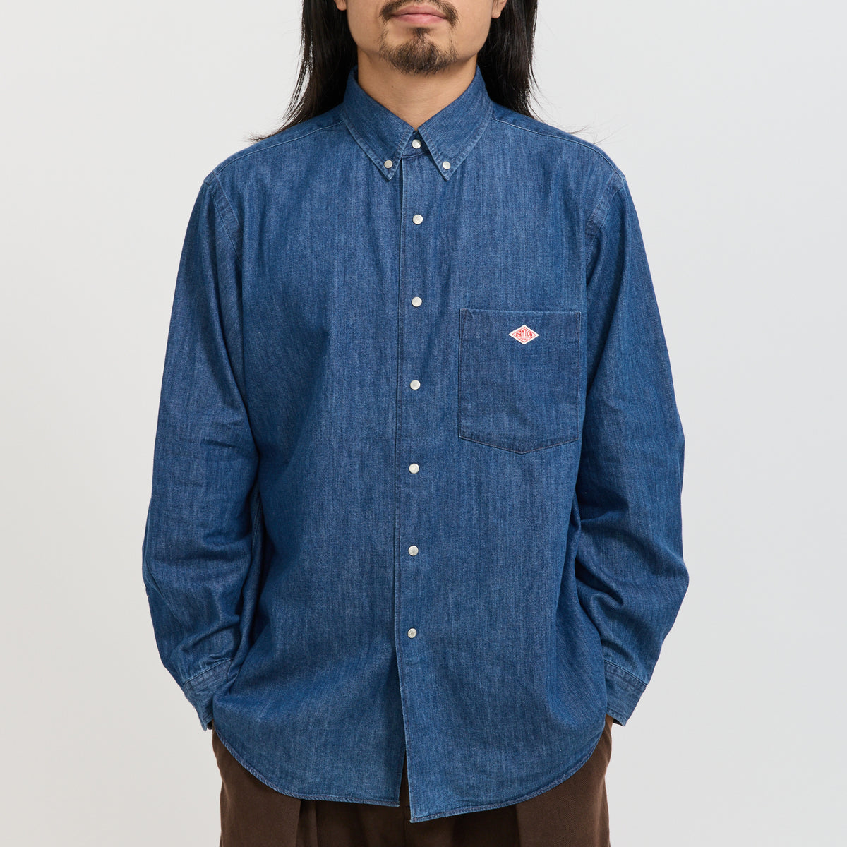 Danton | Dot Button B.D. Shirt L/S Light Indigo | Maplestore