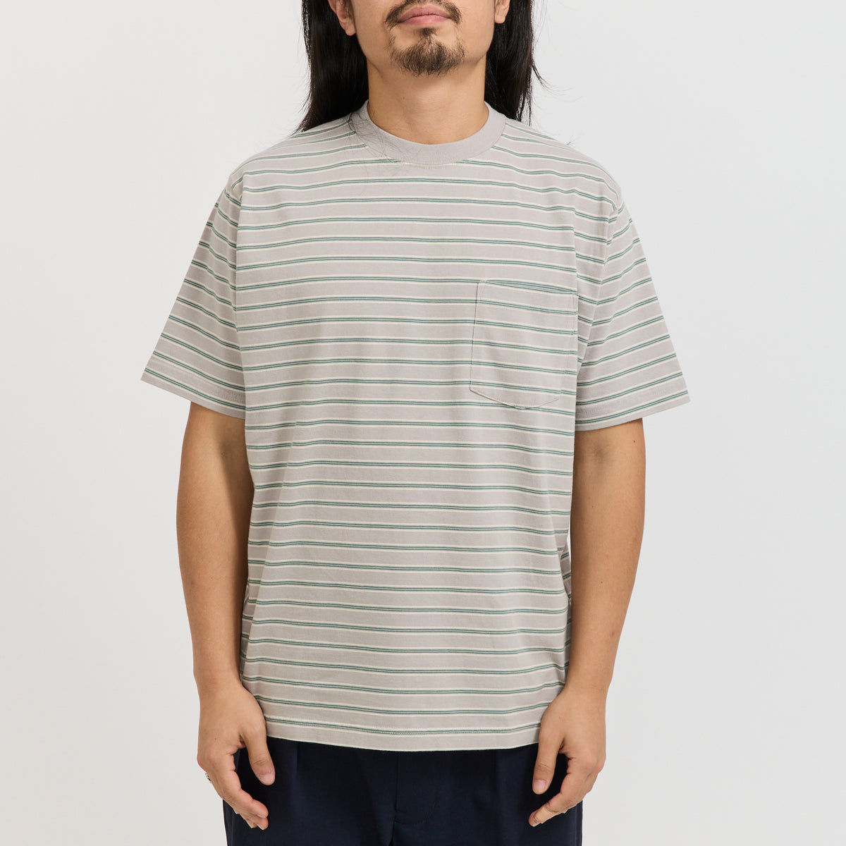 Beams Plus | Pocket Tee Multi Stripe 1 Grey | Maplestore
