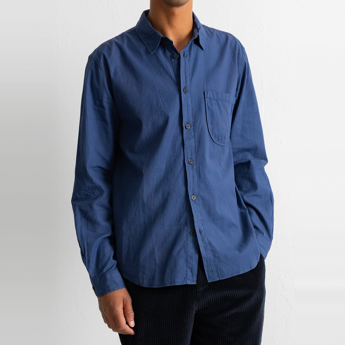 Herringbone Curve Shirt Soft Navy