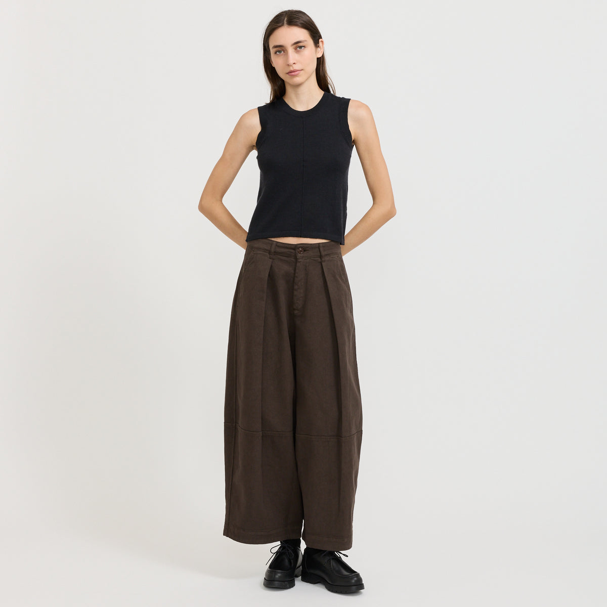 YMC Deadbeat Trouser in Brown - model retry 3