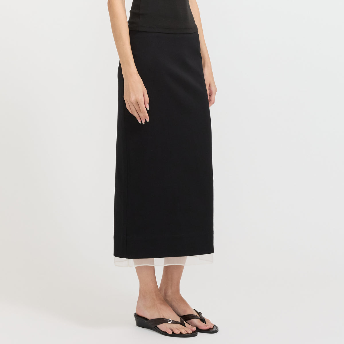 St. Agni | Compact Cotton Layered Column Skirt Black | Maplestore