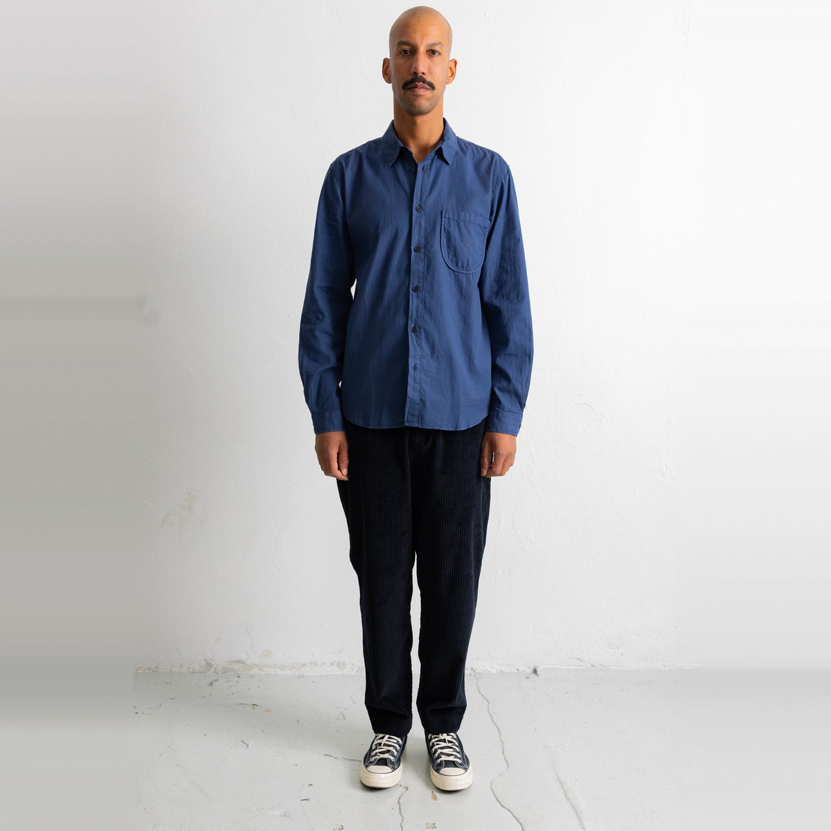 Herringbone Curve Shirt Soft Navy