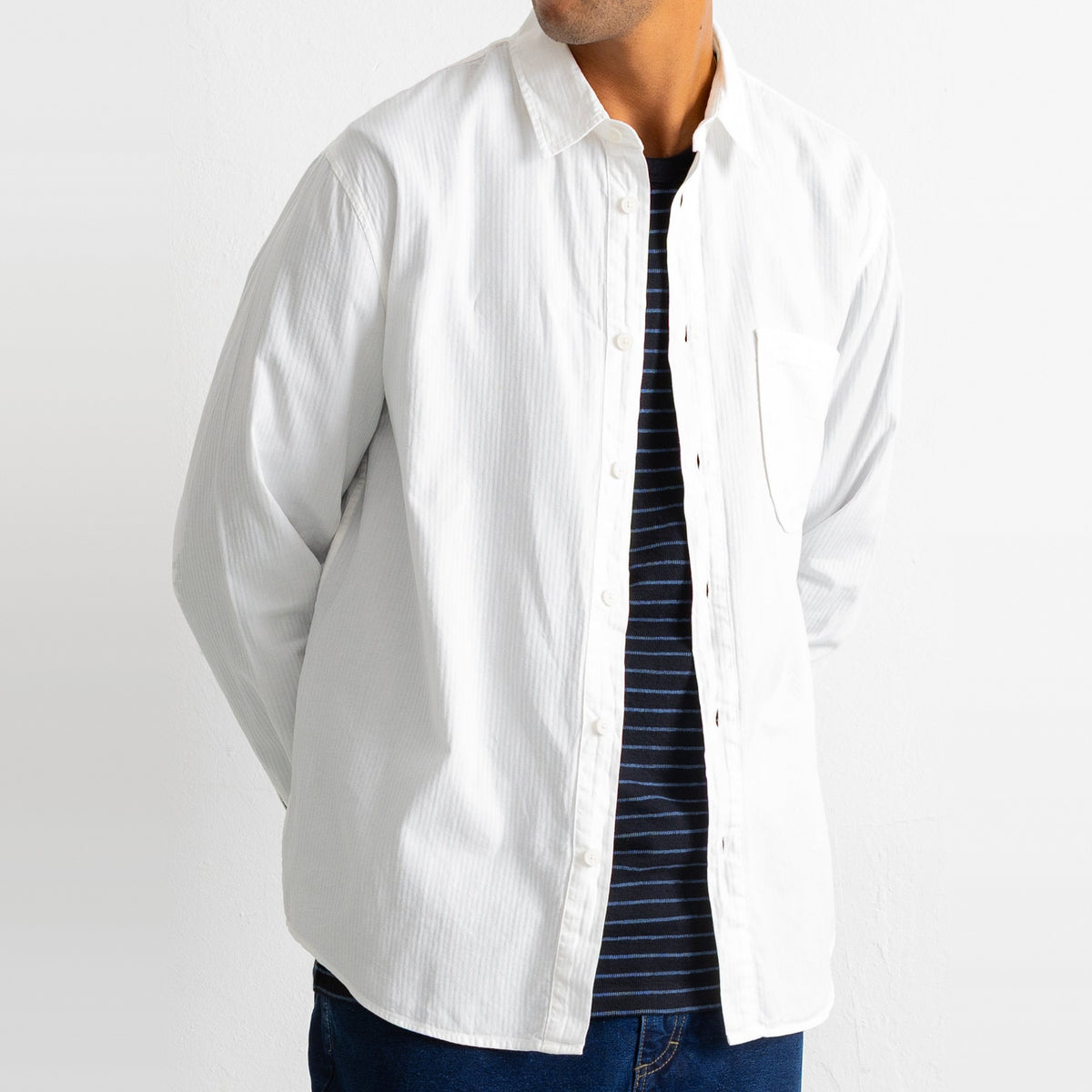 Herringbone Curve Shirt Off White