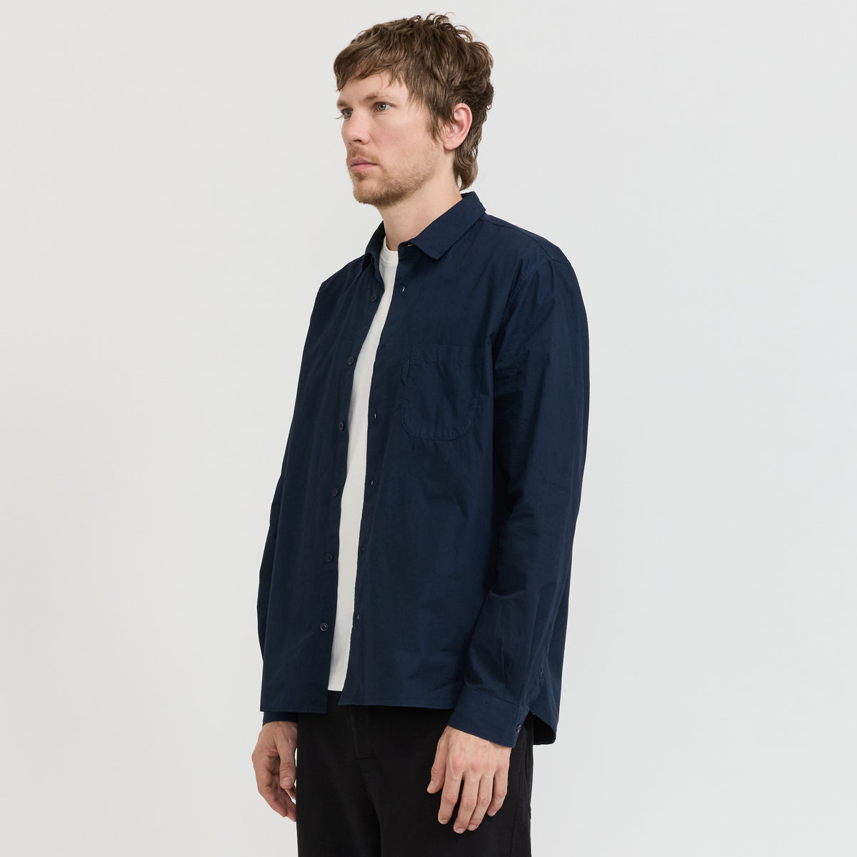 YMC Curtis Shirt in Navy - model 3