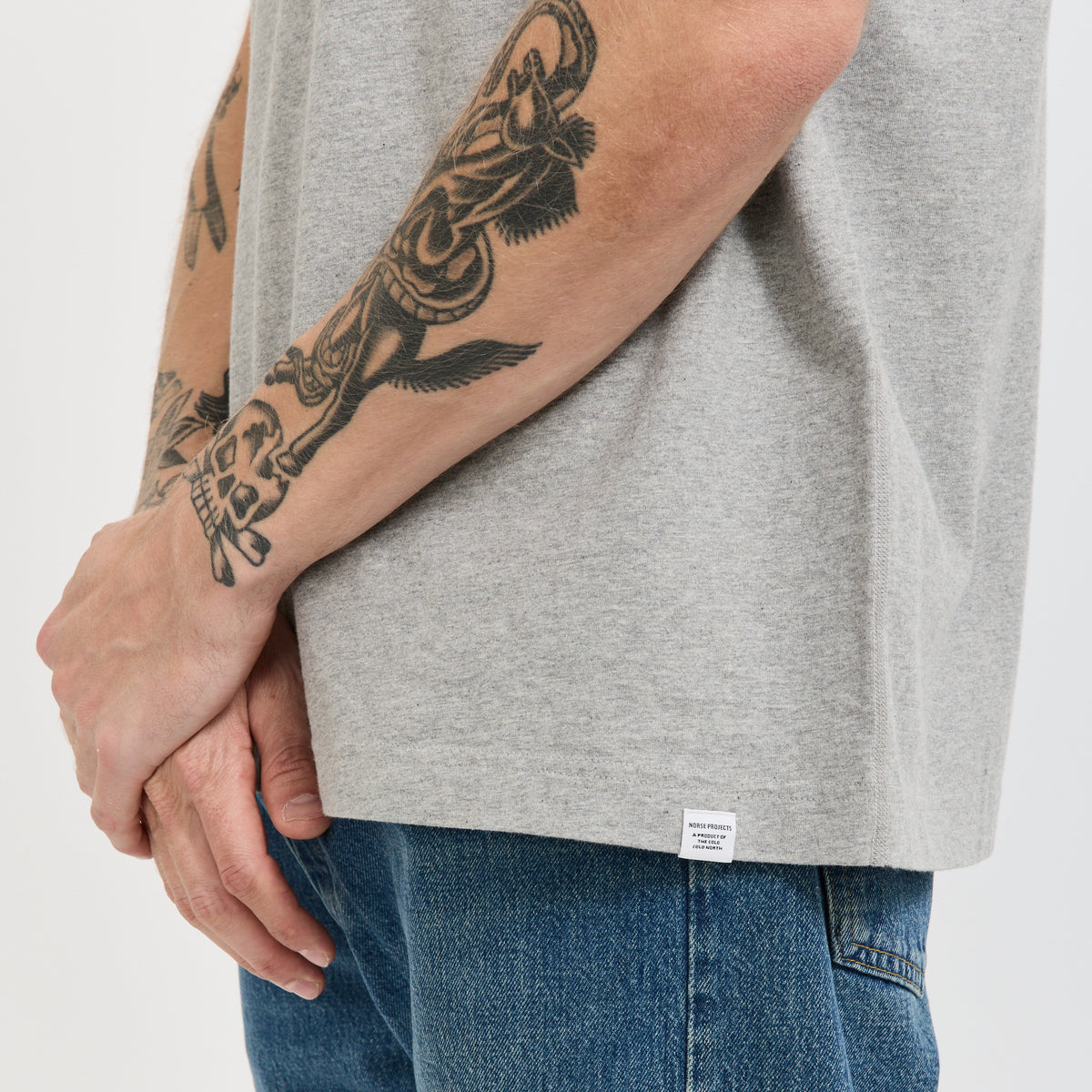 Norse Projects Elmelunde Soft Compact Cotton T-Shirt Grey Melange - image 6