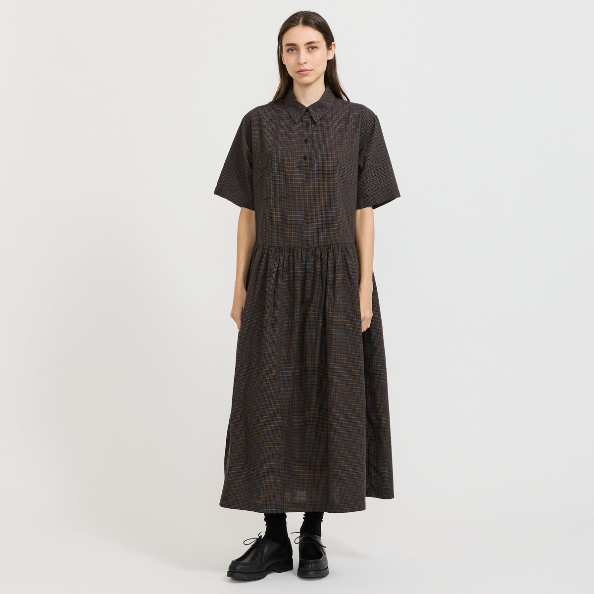 YMC Parklife Dress in Grey Multi - model retry 1