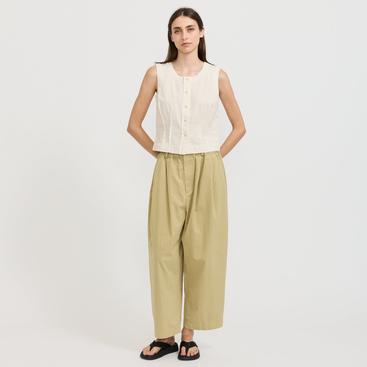 Danton | Twill Double Pleated Easy Pants Beige Womens | Maplestore