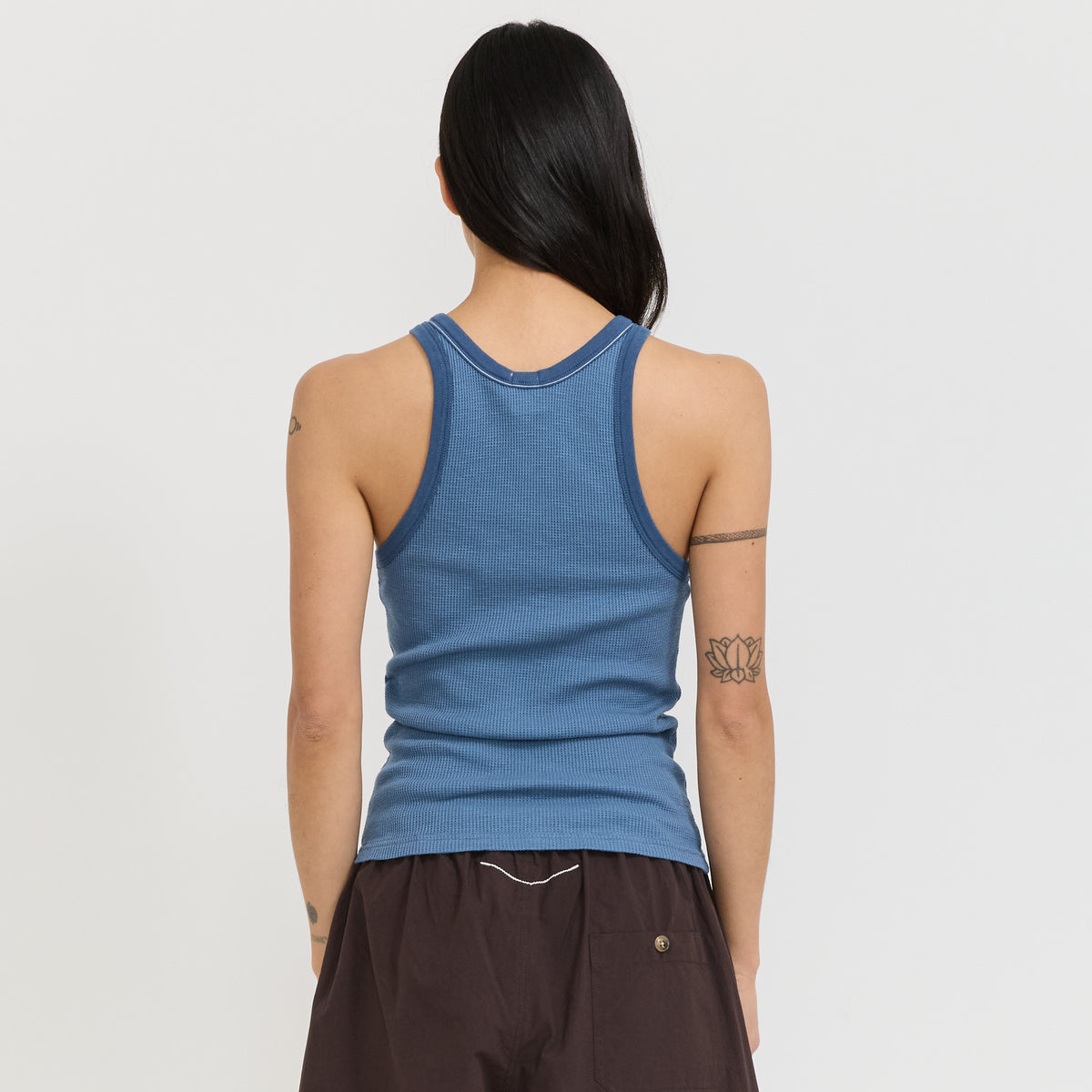 Sheer Waffle Athletic Tank Worn Blue
