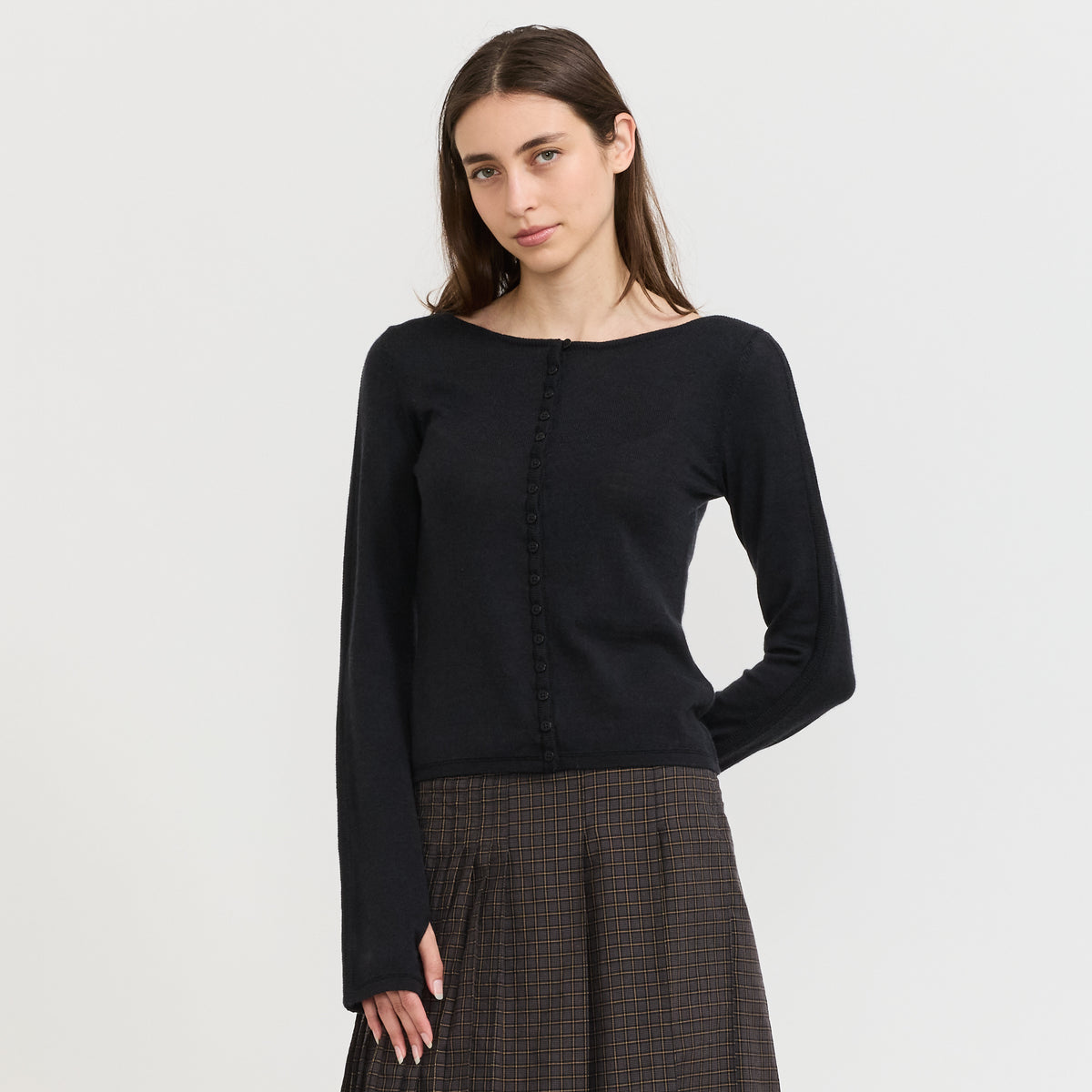 YMC Natalie Cardigan in Black - model 2