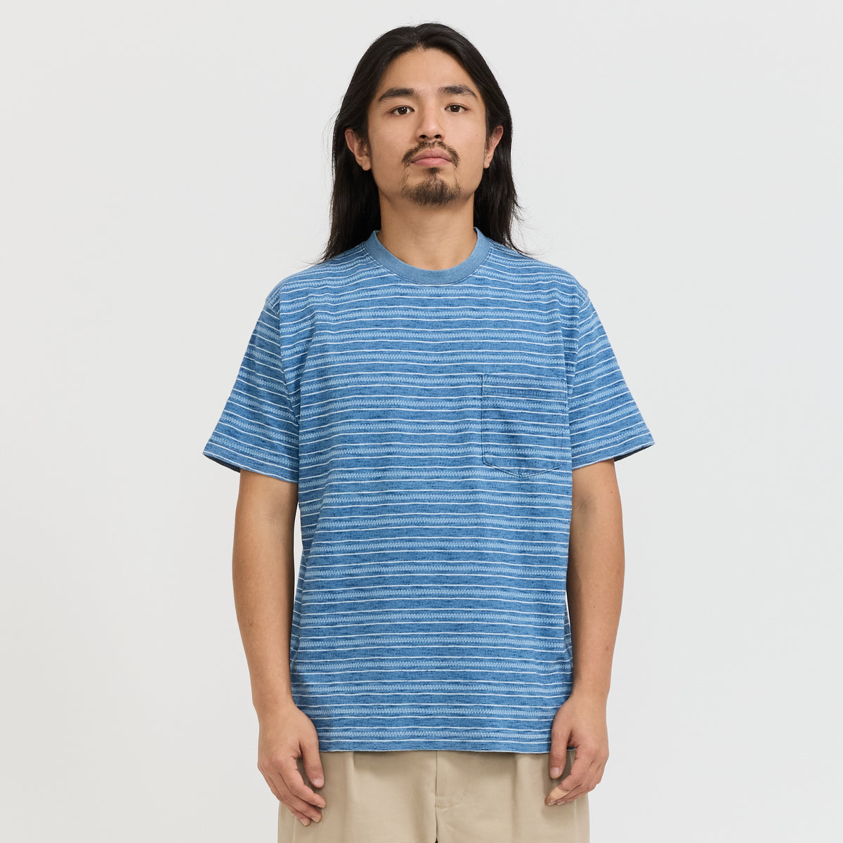 Beams Plus | Pocket Tee Indigo Stripe Sax | Maplestore