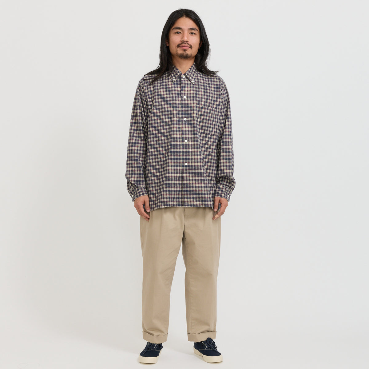 Beams Plus | Open BD Waffle Shirt Navy | Maplestore