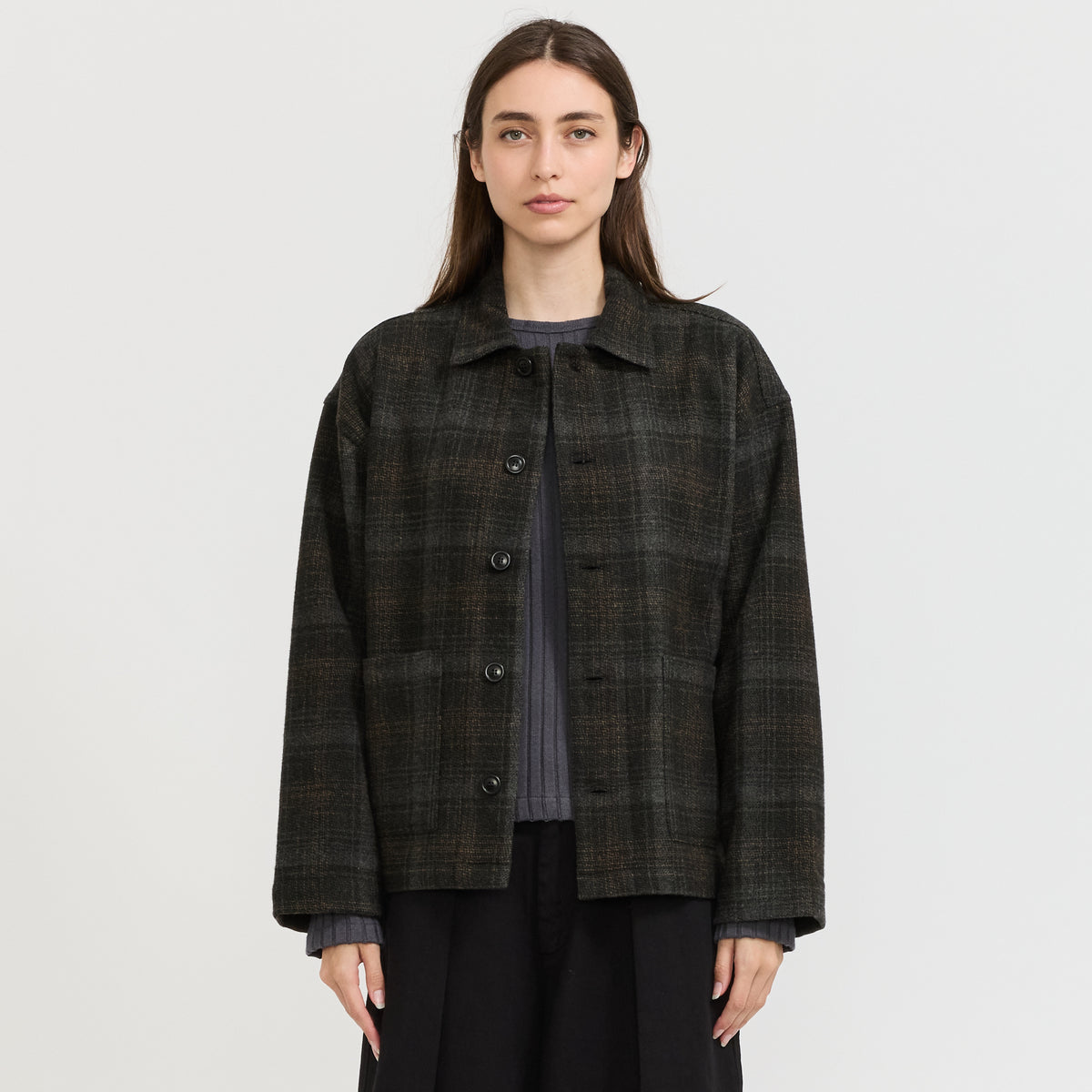 YMC PJ Overshirt in Brown Multi - model 9
