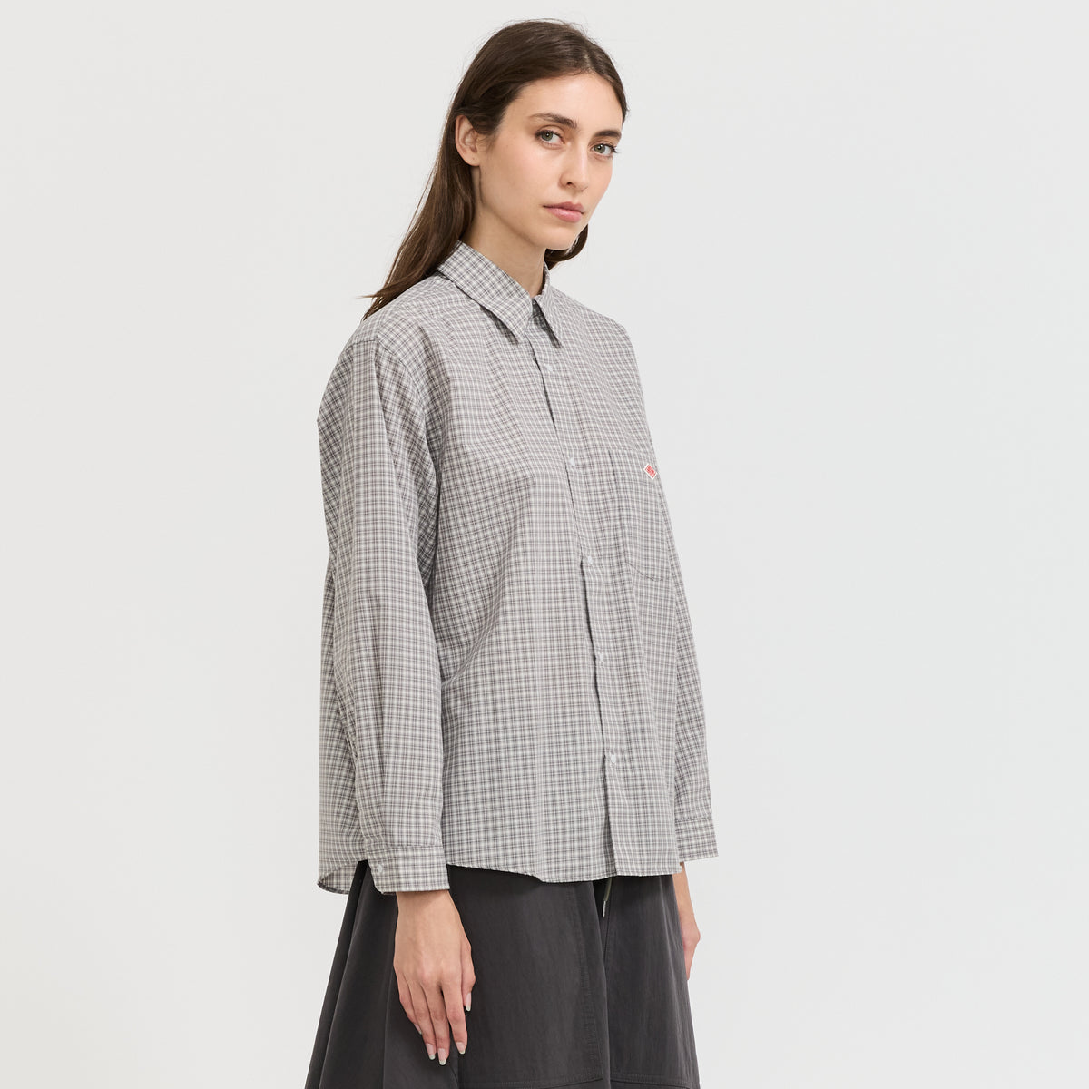 Danton | Dot Button Regular Collar Shirt L/S Grey/Light Grey Check | Maplestore