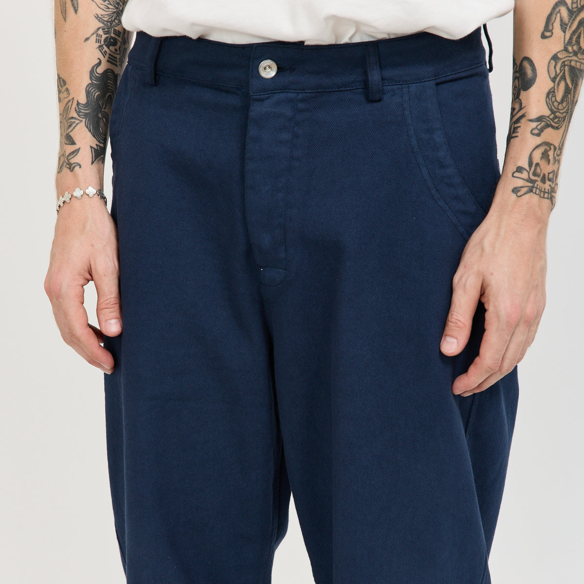 YMC Twisted Seam Trouser in Navy - model 6
