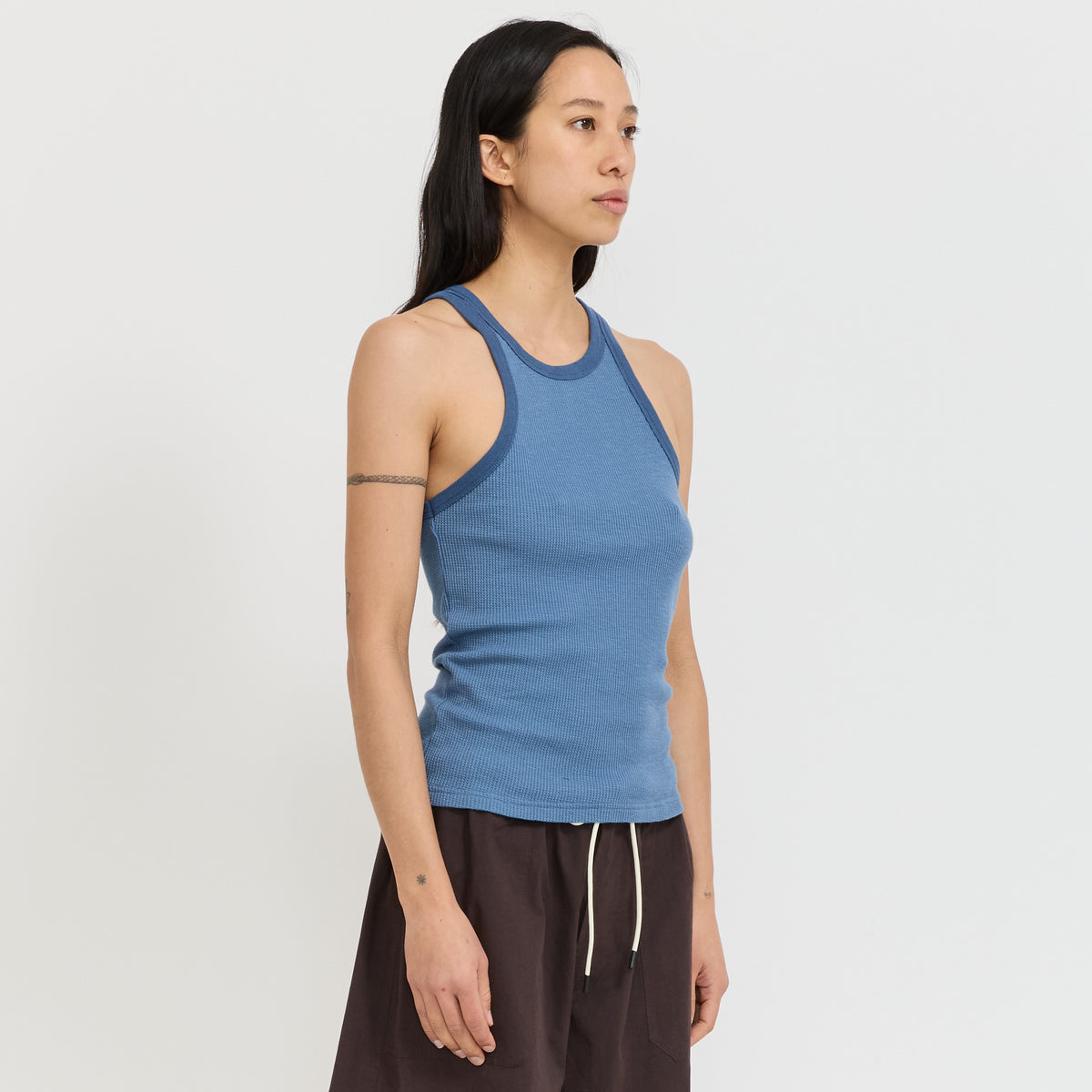 Sheer Waffle Athletic Tank Worn Blue